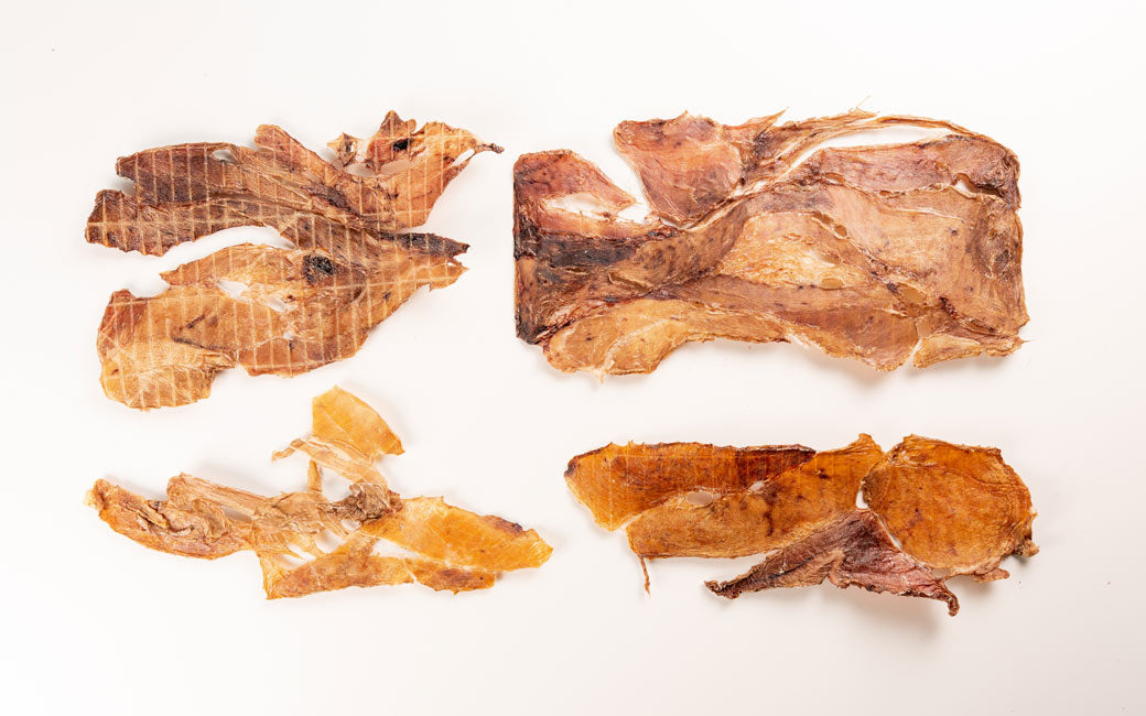 Close-up of Air Dried Calf Meat Jerky (Veal) showing the natural texture of this hokkaido veal dog treats. High protein, low fat, daily treat, a healthy air-dried treat from Michinoku Farm Japan