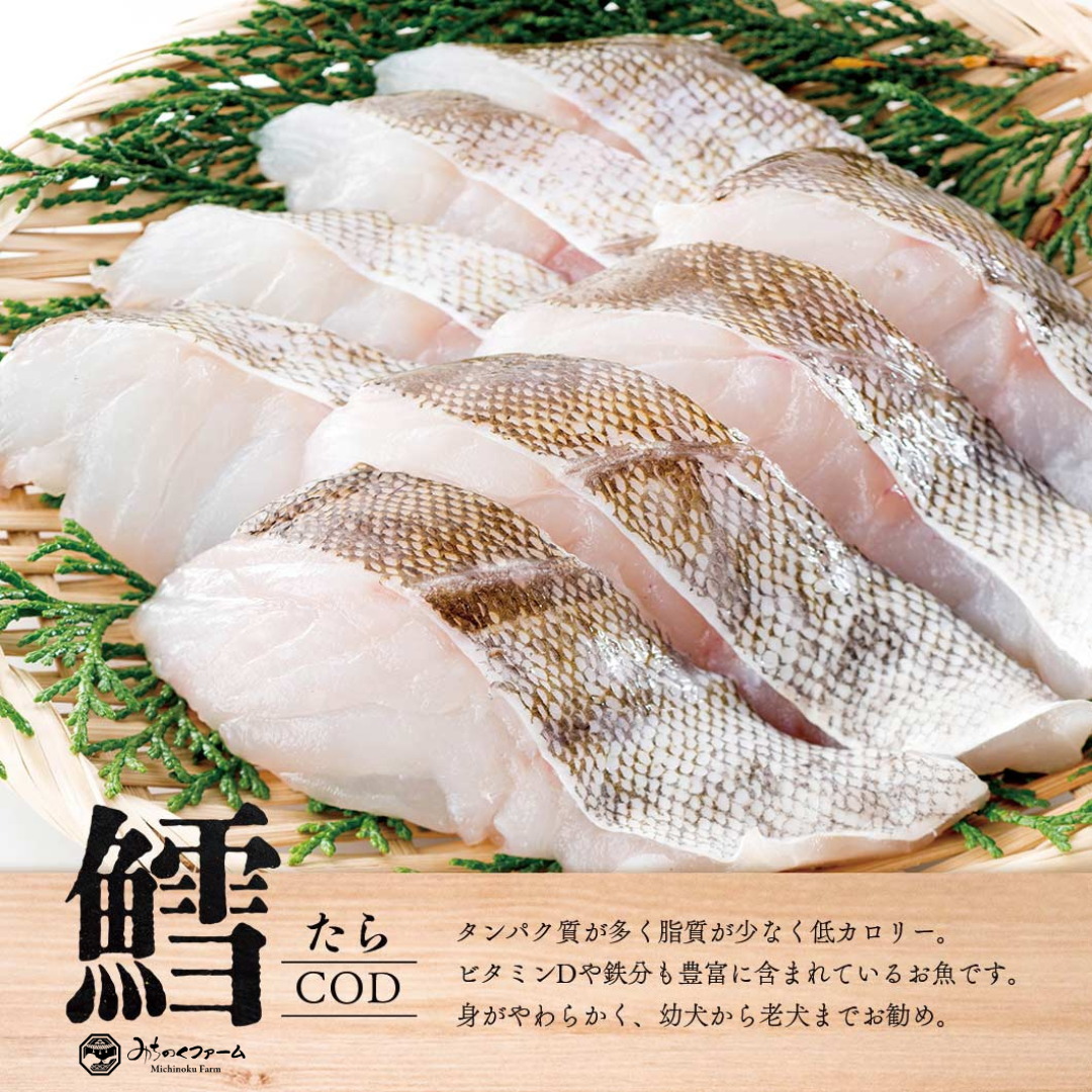 Close-up of Freeze Dried Cod showing the natural texture of this freeze dried cod. Supports heart and joint health, a healthy freeze-dried treat from Michinoku Farm Japan