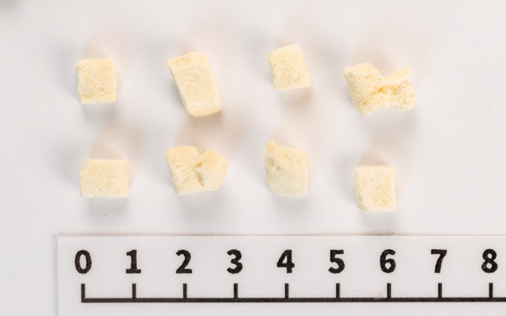 Freeze Dried Tofu pieces served out of the pouch, contains isoflavones supporting vitality. A natural tofu for dogs treat for dogs and cats from Michinoku Farm Singapore